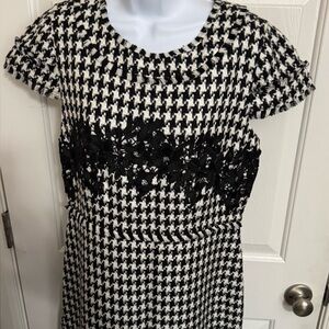 Karl Lagerfeld Black and White A-Line Houndstooth Dress short sleeve